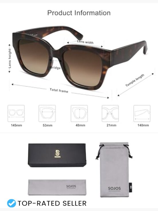Trendy Polarized Square Sunglasses Retro Oversized Thick Frame Sun Glasses